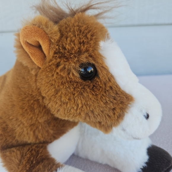 FAO Schwarz Pinto Horse Pony Plush 14" Laying Down Adopt A Pet Brown White - Picture 9 of 12